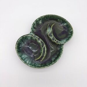 McCoy Pottery Ashtray Vintage MCM Green Drip Glaze Double Well USA Rare 10.5"